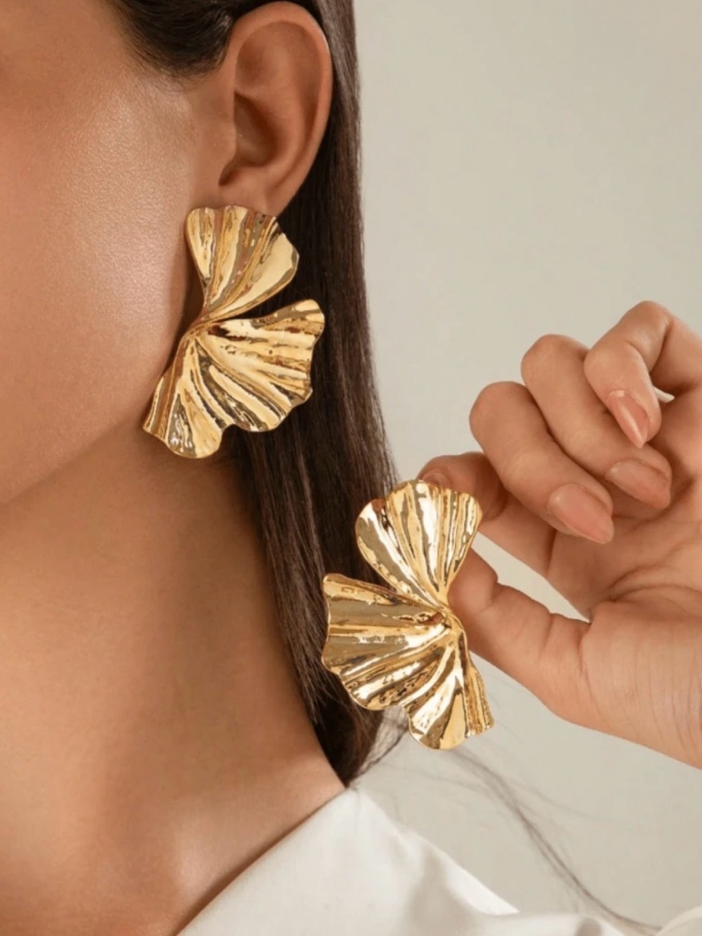 Gold Floral Petal Statement Earrings - Women Jewelry